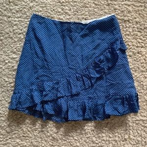 Wild Honey Blue & White Polka Dot Ruffle Mini Skirt Size XS